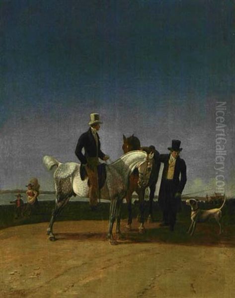 Begegnung Zweier Reiter Auf Der Landstrase Vor Weiter Landschaft Oil Painting by Wilhelm Alexander Wolfgang von Kobell