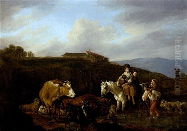 Viehherde Und Reiter In Italienischer Landschaft Oil Painting by Wilhelm Alexander Wolfgang von Kobell