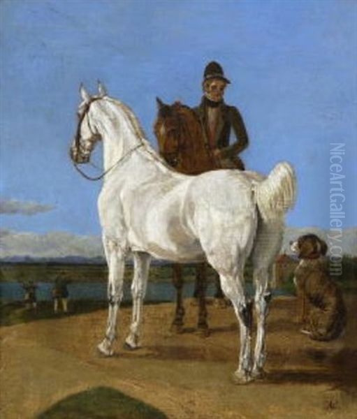 Reiter, Schimmel Und Hund Oil Painting by Wilhelm Alexander Wolfgang von Kobell