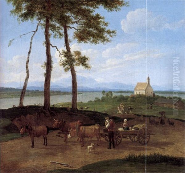 Blick Auf Schondorf Am Ammersee Oil Painting by Wilhelm Alexander Wolfgang von Kobell