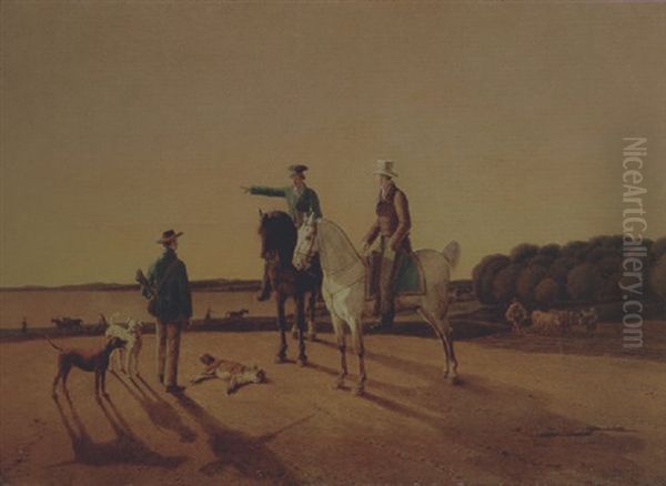 Zwei Reiter Und Ein Jager Vor Seenlandschaft Oil Painting by Wilhelm Alexander Wolfgang von Kobell