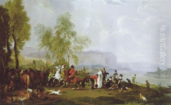 Hofische Jagdgesellschaft Am Ufer Eines Sees by Wilhelm Alexander Wolfgang von Kobell