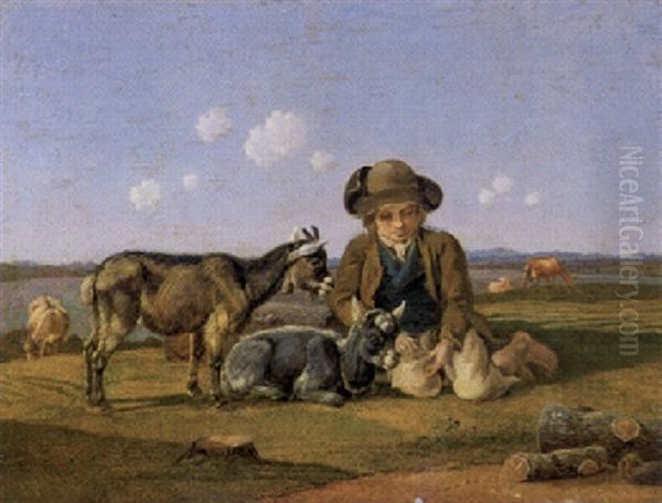 Der Ziegenhirte Mit Zwei Jungen Zicklein Oil Painting by Wilhelm Alexander Wolfgang von Kobell