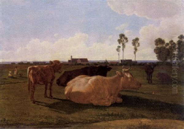 Landschaft Mir Vieh Bei Schlos Emming Oil Painting by Wilhelm Alexander Wolfgang von Kobell