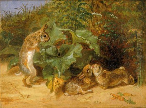 Kissing Bunnies Oil Painting by William Holbrook Beard