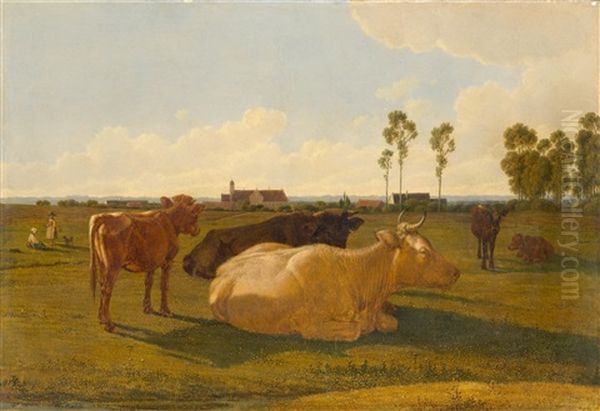 Landschaft Mit Vieh Bei Schloss Emming Oil Painting by Wilhelm Von Kobell