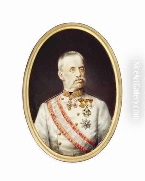 Albrecht (1817-1895), Field Marshal Archduke Of Austria And Duke Of Teschen, In White Uniform With Gold-embroidered Red Collar, Black Stock, Wearing The Jewel Of The Order Of The Golden Fleece Oil Painting by Carl Ritter von Kobierski