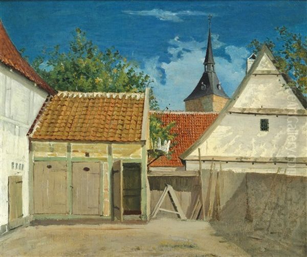 The Interior Of A Courtyard In Odense Oil Painting by Christen Kobke