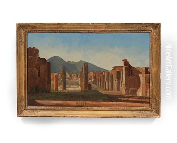 Vue Du Forum De Pompei Avec Le Vesuve by Christen Kobke