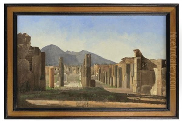 Vue Du Forum De Pompei, Avec Le Vesuve A L'arriere-plan Oil Painting by Christen Kobke