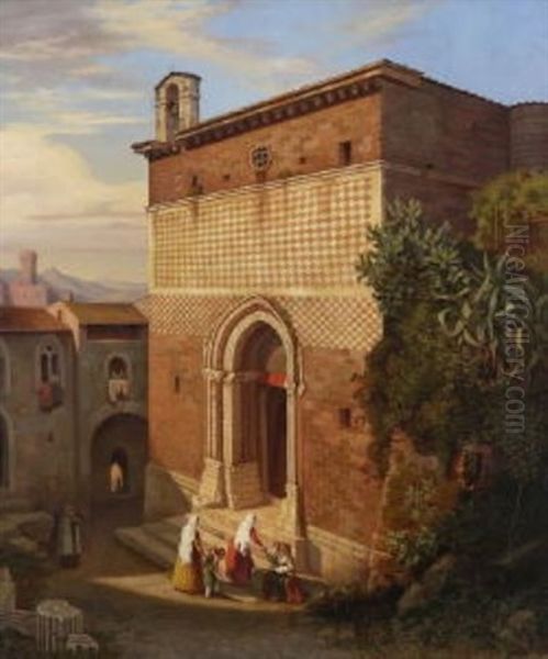 Vor Einer Italienischen Kirche Oil Painting by August Koch