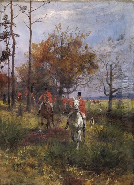 Parfocejagd Im Herbstwald Oil Painting by Georg Koch