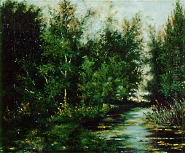 Wooded Landscape Oil Painting by Georg Koch