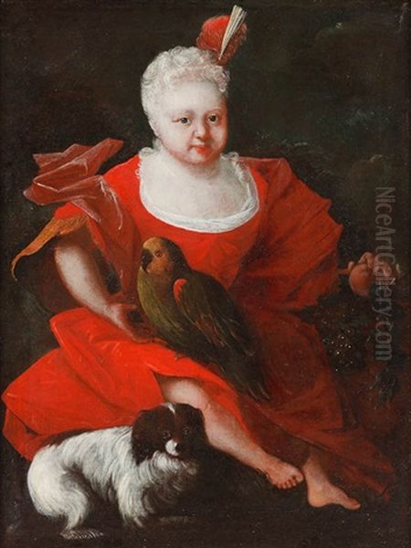 Grafin Amalia Belgica Zu Ysenburg-budingen Als Zweijahriges Madchen Mit Papagei Und Hund Oil Painting by Georg Anton Koch