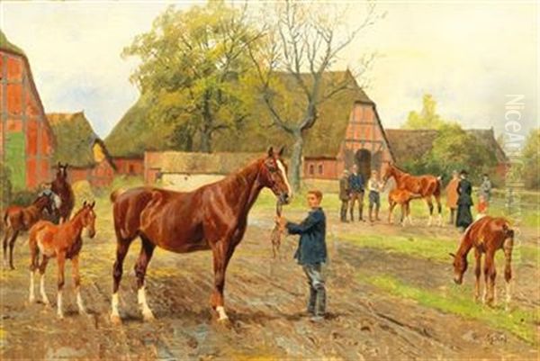 At The Stud Oil Painting by Georg Karl Koch