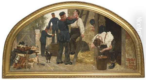 Soldiers Shaving Oil Painting by Georg Karl Koch