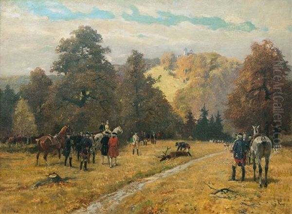 Hunting Party With Stag Oil Painting by Georg Karl Koch