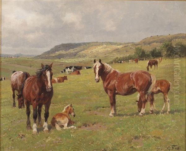 Horses Oil Painting by Georg Karl Koch