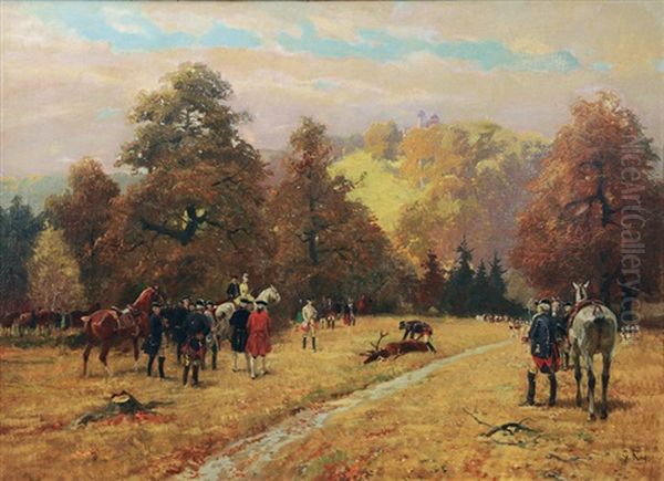 Hunting Party Oil Painting by Georg Karl Koch