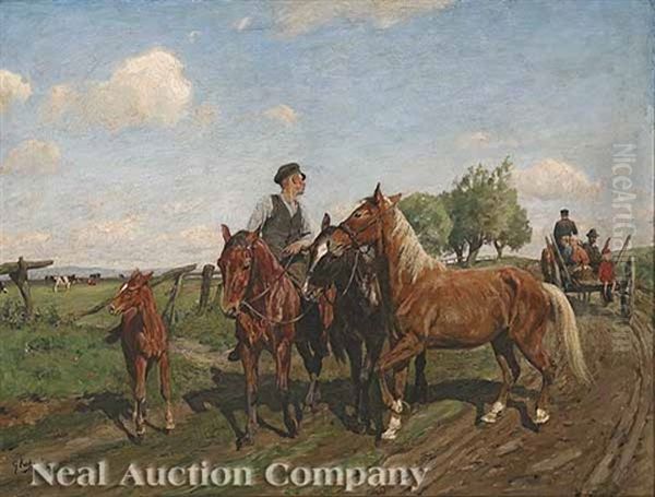 On The Way To The Horse Market Oil Painting by Georg Karl Koch