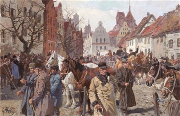 Pferdemarkt Oil Painting by Georg Karl Koch