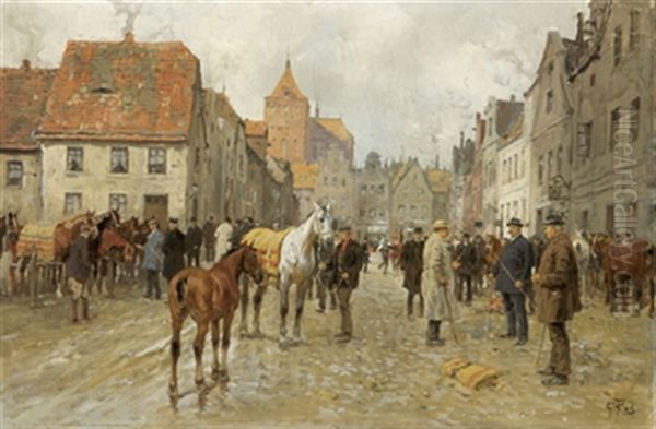 Pferdemarkt In Breslau Oil Painting by Georg Karl Koch