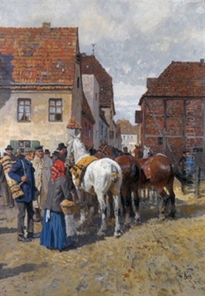 Gesprach Der Pferdehandler Oil Painting by Georg Karl Koch