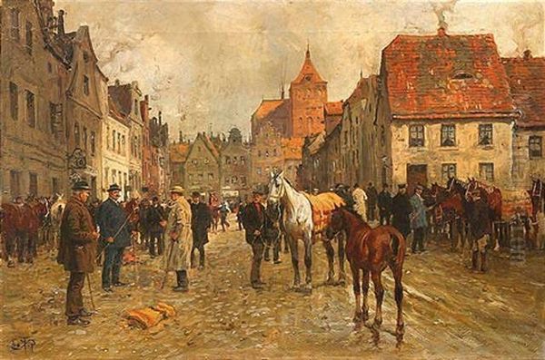 Pferdemarkt In Breslau Oil Painting by Georg Karl Koch