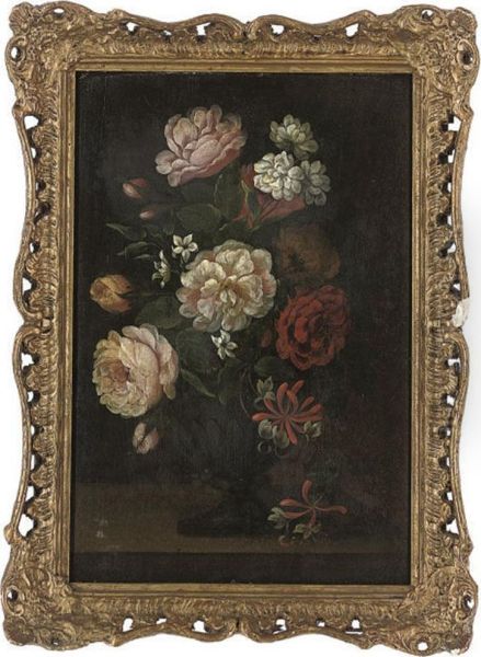 Roses And Carnations In A Vase Oil Painting by William Beardmore