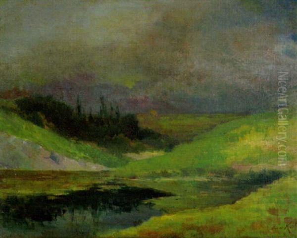 Mondaufgang Uber Einem Weiher Oil Painting by Hermann Koch