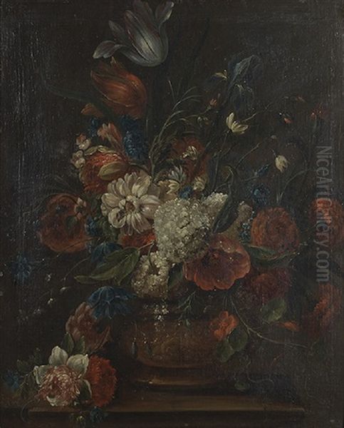 Bouquet De Fleurs Dans Une Jardiniere (pair) Oil Painting by Joseph Anton Koch