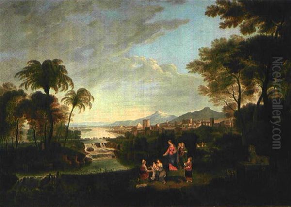 Die Auffindung Des Mosesknaben Vor Landschaft Mit Pyramiden Und Palmen Oil Painting by Joseph Anton Koch