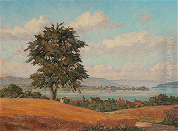 Blick Auf Die Insel Reichenau Von Der Hori Aus Gesehen An Einem Prachtvollen Sommertag by Julius Koch