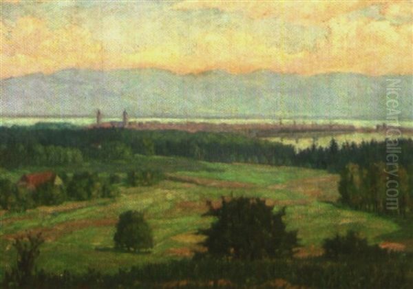 Blick Von Der Hohe Auf Lindau An Einem Sommerabend by Julius Koch