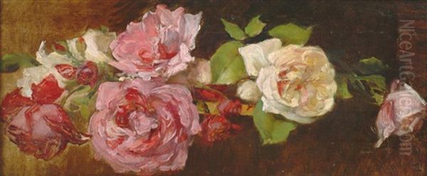 Prachtvolles Blumenstillleben Mit Rosen Oil Painting by Ludwig Koch