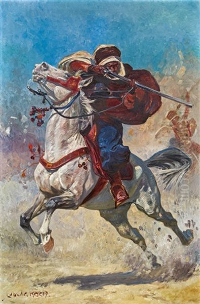 An Arab Horseman Oil Painting by Ludwig Koch