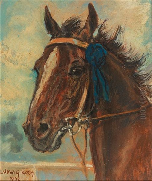 A Winning Horse Oil Painting by Ludwig Koch