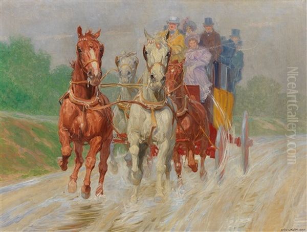 Four-in-hand Coach In Old Vienna Oil Painting by Ludwig Koch