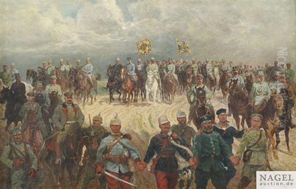 Kavallerie Mit Den Kaisern Franz Joseph Und Wilhelm Ii. An Der Spitze Oil Painting by Ludwig Koch