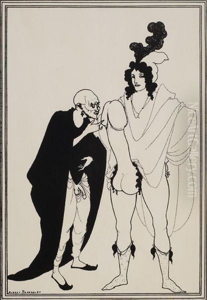 The Examination Of The Herald Oil Painting by Aubrey Vincent Beardsley