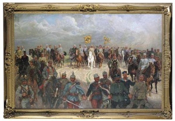 Franz Joseph I Austrian Emperor And Wilhelm Ii German Emperor With Officers (franz Joseph I., Kaiser Von Osterreich Und Wilhelm Ii., Deutscher Kaiser Mit Offizieren) Oil Painting by Ludwig Koch