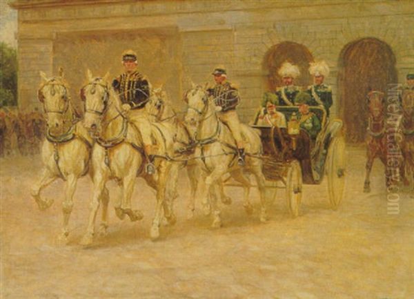 Kaiser Franz Joseph In Der Kutsche Vor Dem Burgtor, Wien Oil Painting by Ludwig Koch