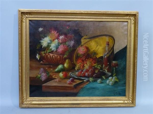 Nature Morte Aux Fruits, Fleurs Et Cuivres Oil Painting by Martha Elisabeth Barboud Koch