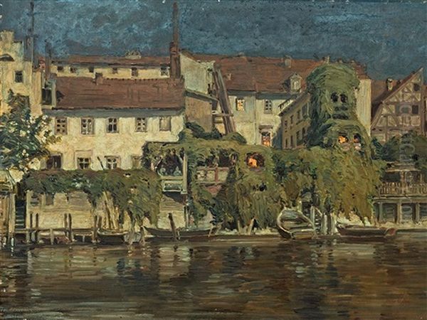 Riverside Houses Oil Painting by Max Koch