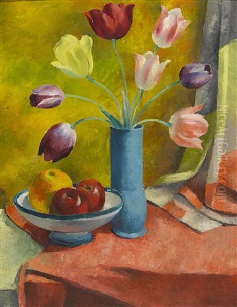 Stillleben Mit Tulpen Und Apfeln Oil Painting by Werner Koch