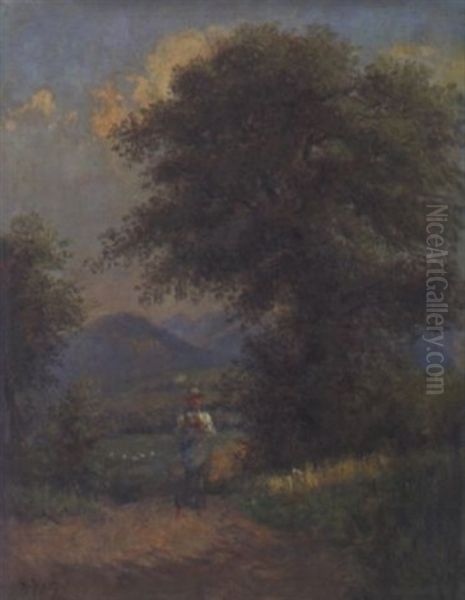 Der Pfeifenraucher In Sommerlicher Landschaft Oil Painting by Heinrich Koch