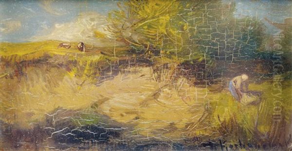 Ernte In Sommerlicher Landschaft Oil Painting by Roman Kochanowski