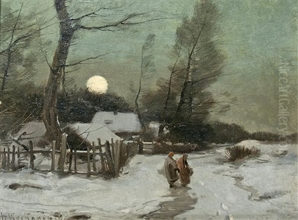 Aufgehender Wintermond Oil Painting by Roman Kochanowski