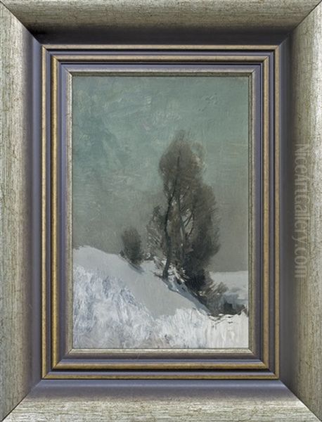 Winter Landscape With Poplars Oil Painting by Roman Kochanowski