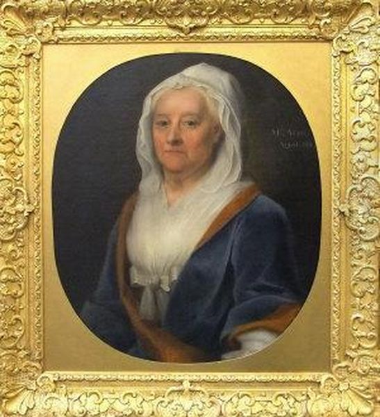 Portrait Of Mrs Vere, 
Half-length In A Blue Dress Oil Painting by George Beare